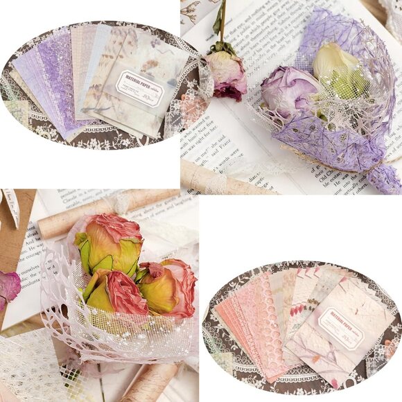 8 Pack Textured Scrapbooking Paper and Mesh Fabric Supplies, 5.1x7.0 Inch, Multi - Picture 4 of 7